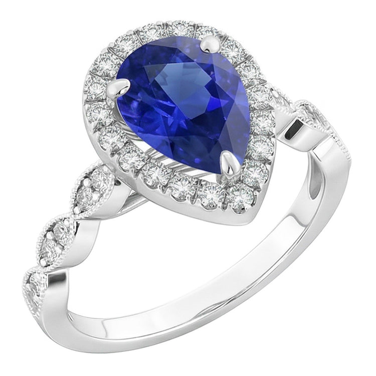 Saphir Bleu Royal Bague Pierre Précieuse – Or 14K Blanc 2 carats