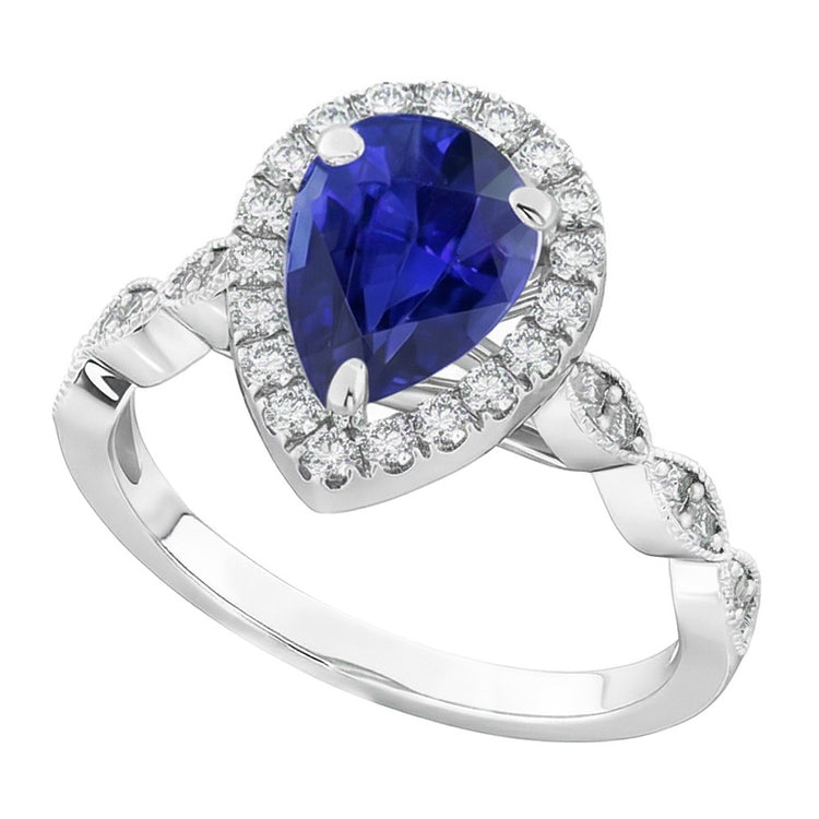 Saphir Bleu Royal Bague Pierre Précieuse – Or 14K Blanc 2 carats
