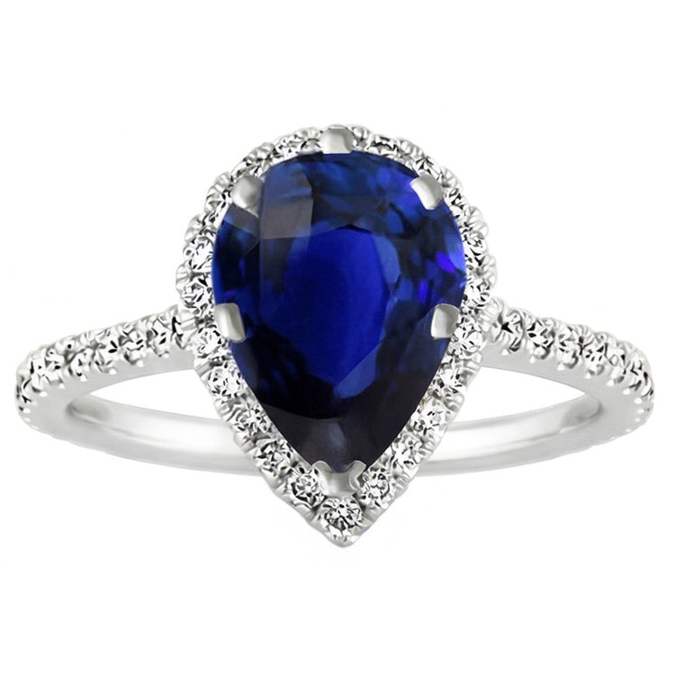 Saphir Bleu Royal Bague Pierre Précieuse – Or 14K Blanc 2 carats