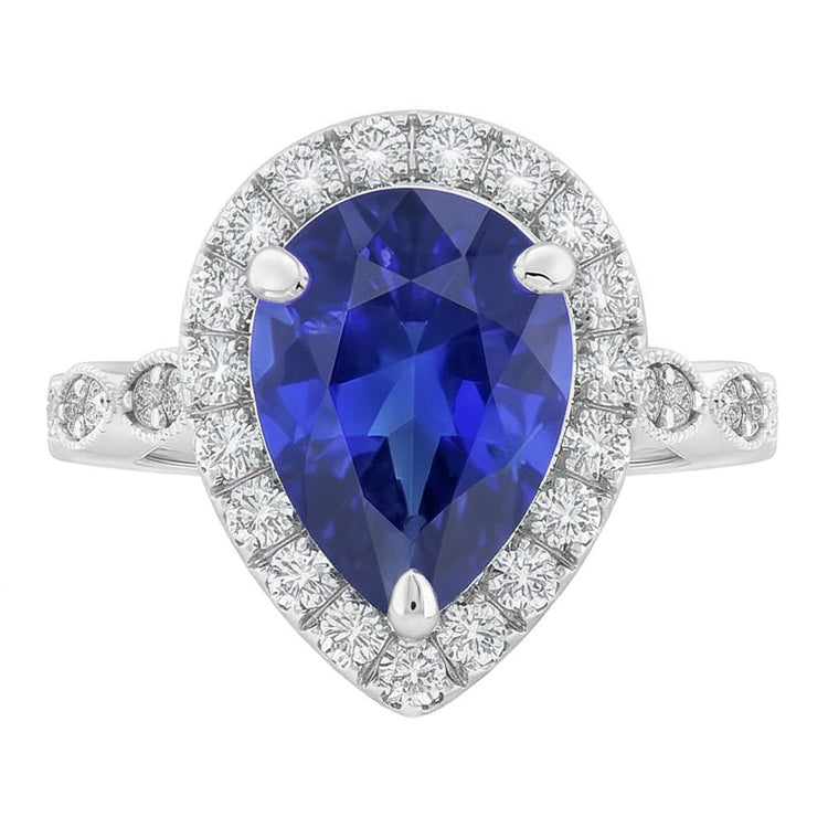 Saphir Bleu Royal Bague Pierre Précieuse – Or 14K Blanc 2 carats