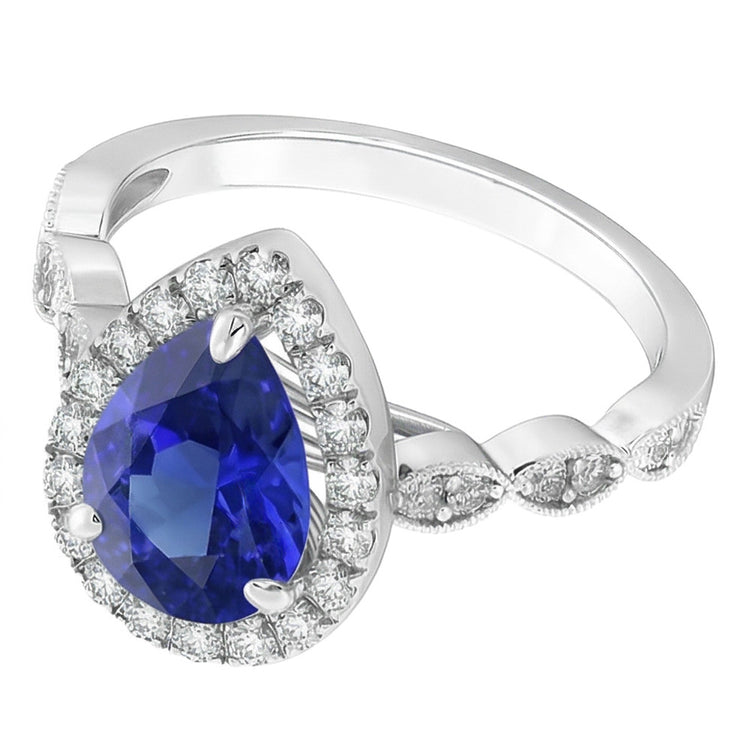Saphir Bleu Royal Bague Pierre Précieuse – Or 14K Blanc 2 carats
