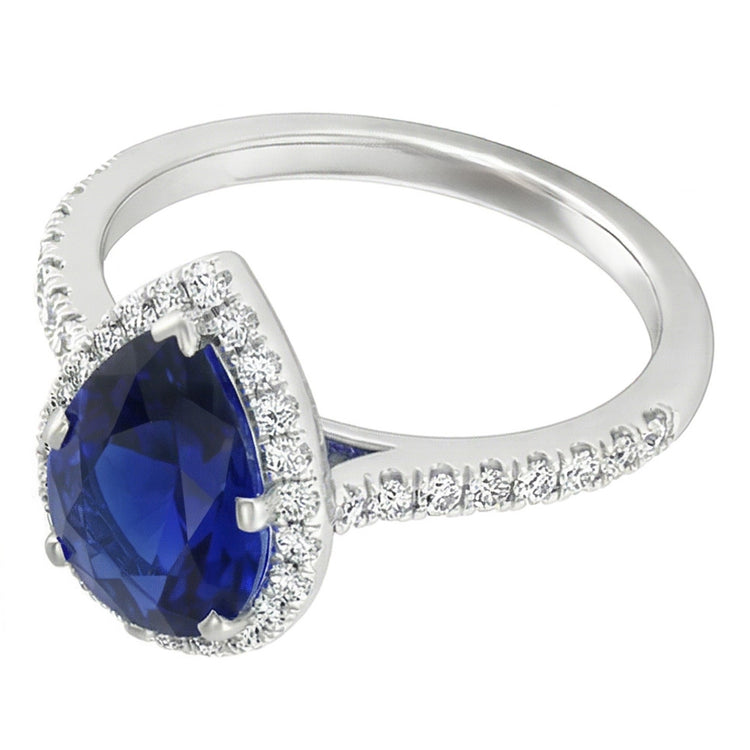 Saphir Bleu Royal Bague Pierre Précieuse – Or 14K Blanc 2 carats