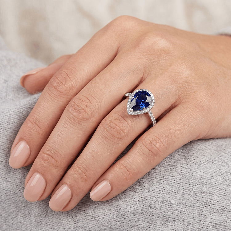 Saphir Bleu Royal Bague Pierre Précieuse – Or 14K Blanc 3.50 carats