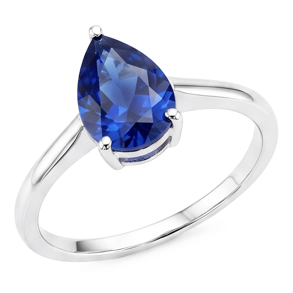 Saphir Bleu Royal Bague avec Gemme – Or Blanc 14 Carats 2 carats