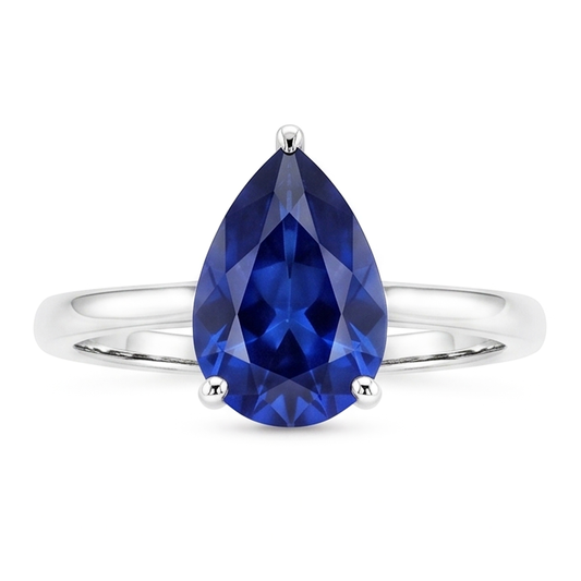 Saphir Bleu Royal Bague avec Gemme – Or Blanc 14 Carats 2 carats