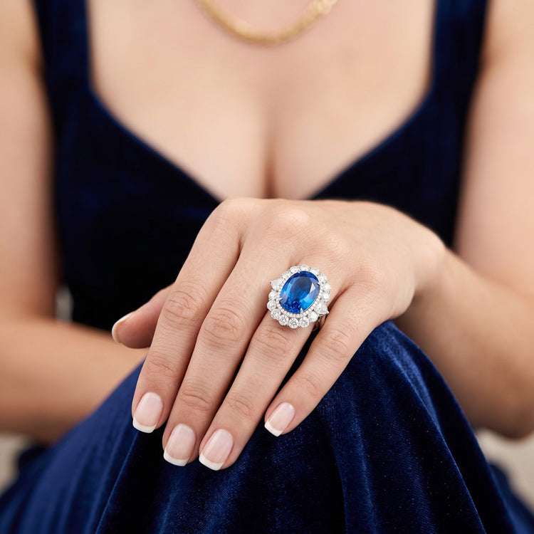 Saphir Bleu Royal VVS Bague Pierre Précieuse – 8,25 carats en Or