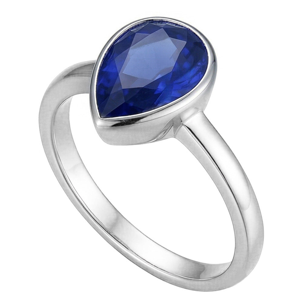 Saphir Bleu Royal taille Taille Poire Bague avec Gemme 1,50