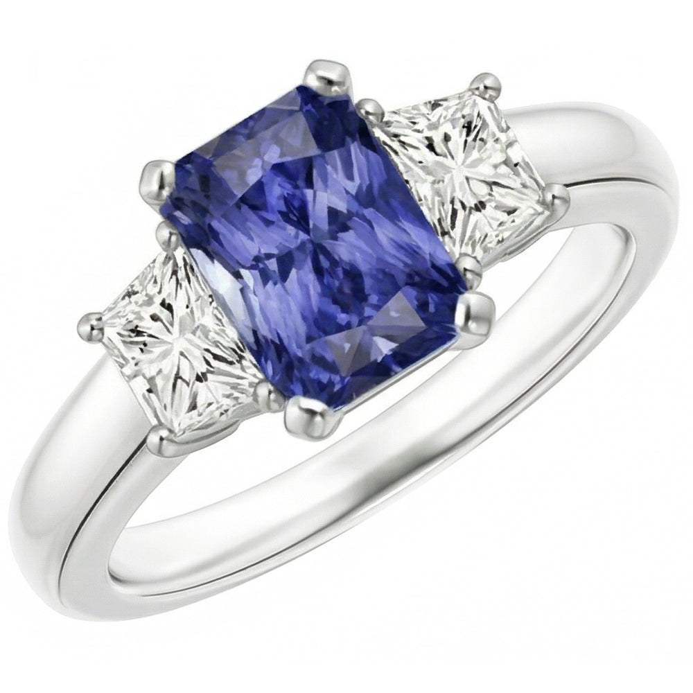 Saphir Gemstone Jewelry Bague 3 Pierres Trapèze Diamants 2.50 Carats