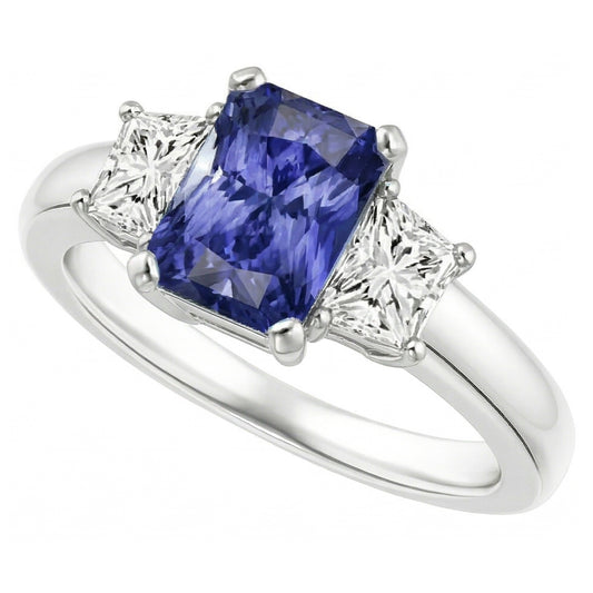 Saphir Gemstone Jewelry Bague 3 Pierres Trapèze Diamants 2.50 Carats