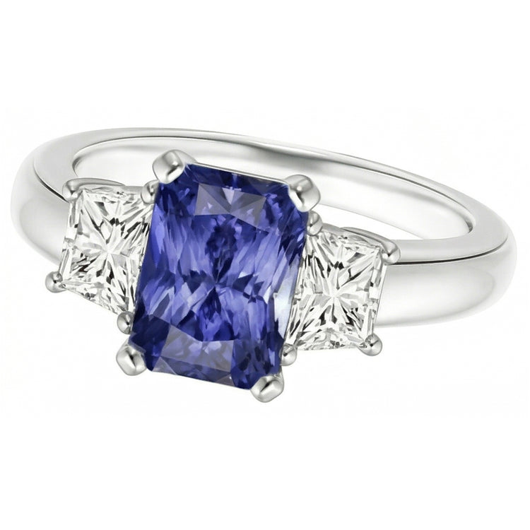 Saphir Gemstone Jewelry Bague 3 Pierres Trapèze Diamants 2.50 Carats