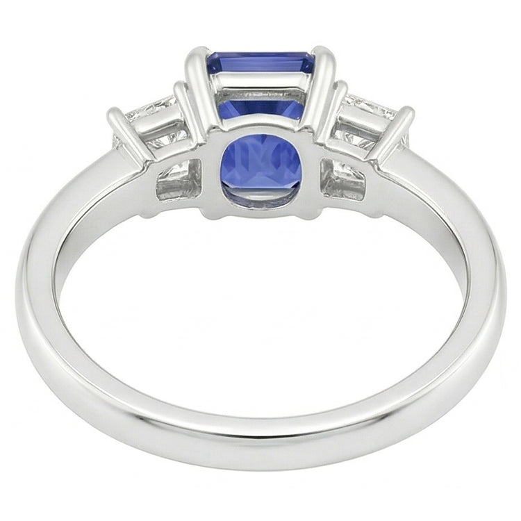 Saphir Gemstone Jewelry Bague 3 Pierres Trapèze Diamants 2.50 Carats