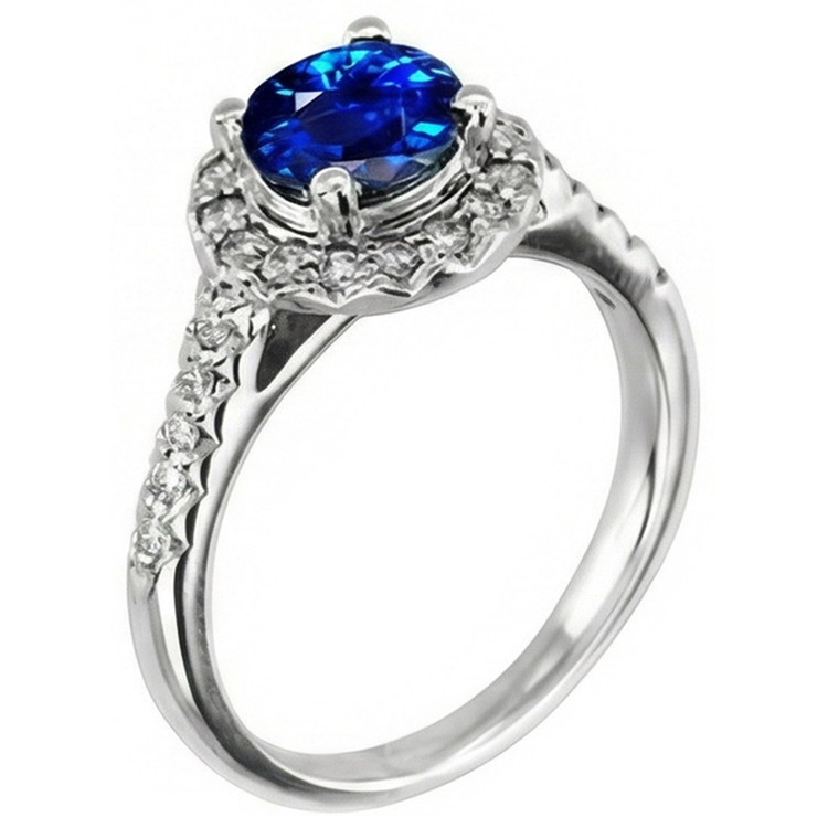 Saphir bleu du Sri Lanka de 2.90 ct avec bague en diamant en or blanc 14K