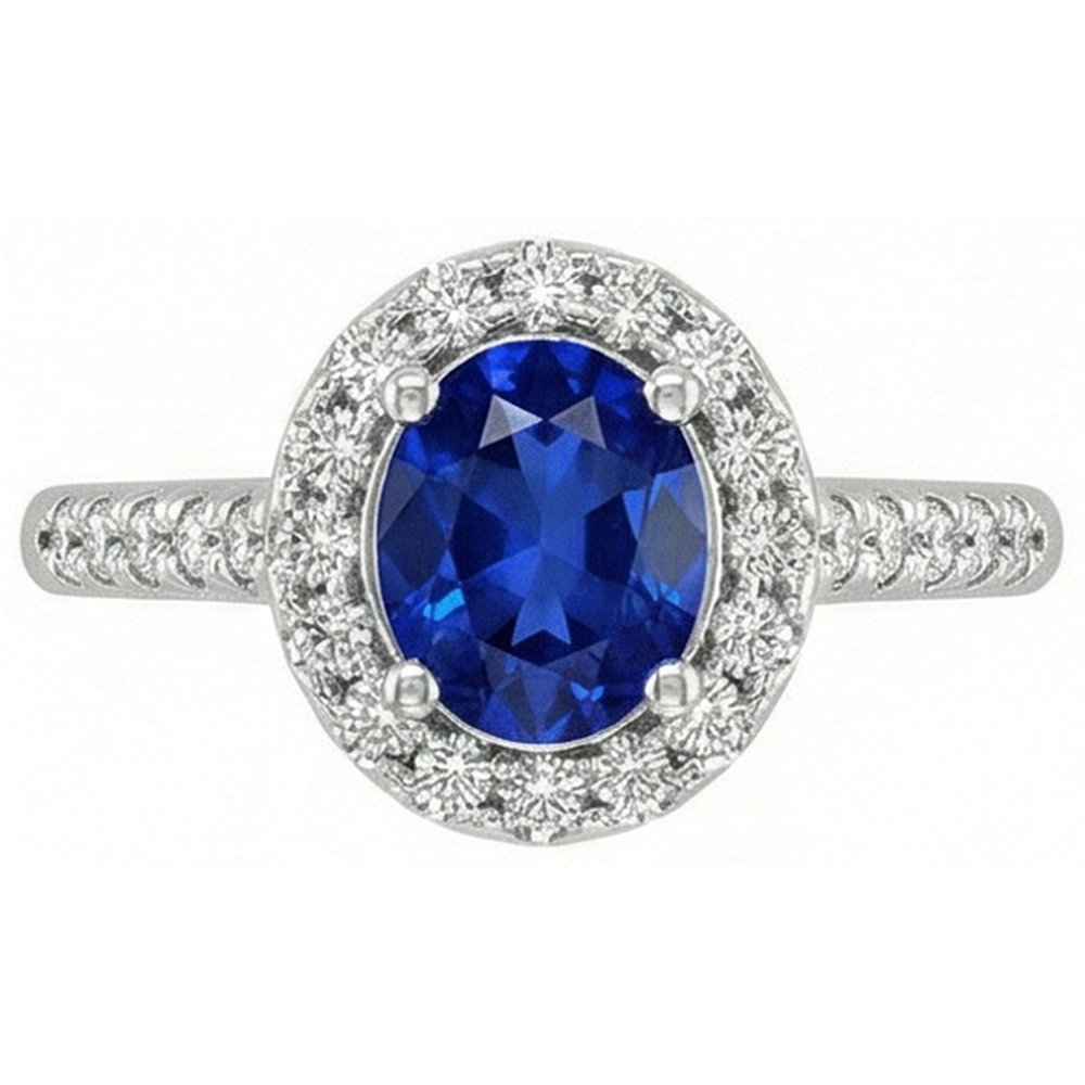 Saphir bleu du Sri Lanka de 2.90 ct avec bague en diamant en or blanc 14K