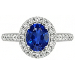 Saphir bleu du Sri Lanka de 2.90 ct avec bague en diamant en or blanc 14K