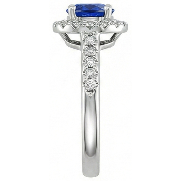 Saphir bleu du Sri Lanka de 2.90 ct avec bague en diamant en or blanc 14K