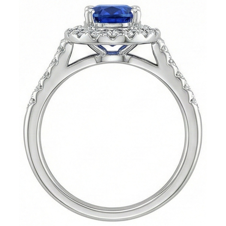Saphir bleu du Sri Lanka de 2.90 ct avec bague en diamant en or blanc 14K