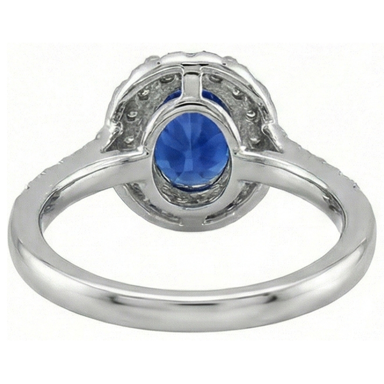 Saphir bleu du Sri Lanka de 2.90 ct avec bague en diamant en or blanc 14K