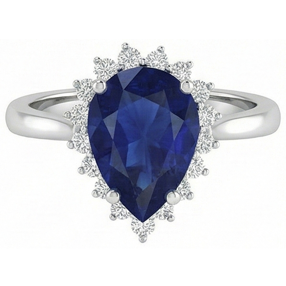 Saphir bleu taille poire de 1.75 ct avec bague en diamant Lady Gold