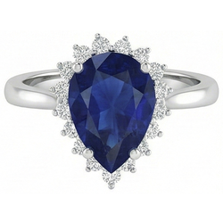 Saphir bleu taille poire de 1.75 ct avec bague en diamant Lady Gold