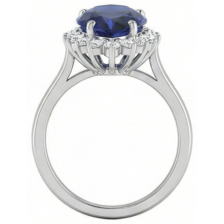 Saphir bleu taille poire de 1.75 ct avec bague en diamant Lady Gold