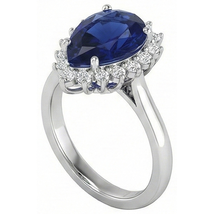 Saphir bleu taille poire de 1.75 ct avec bague en diamant Lady Gold