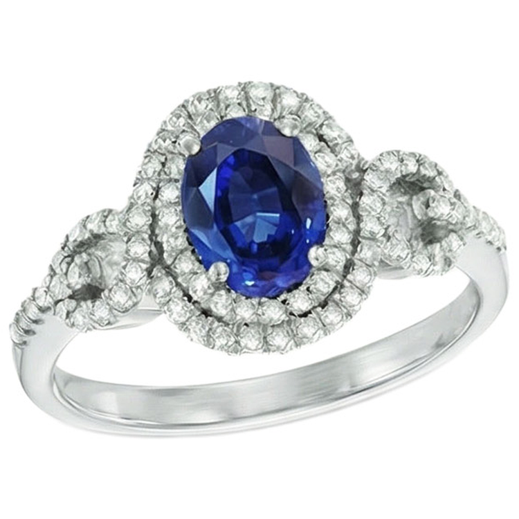 Saphir de Ceylan AAA bleu avec bague en diamant 2.75 carats bijoux en or