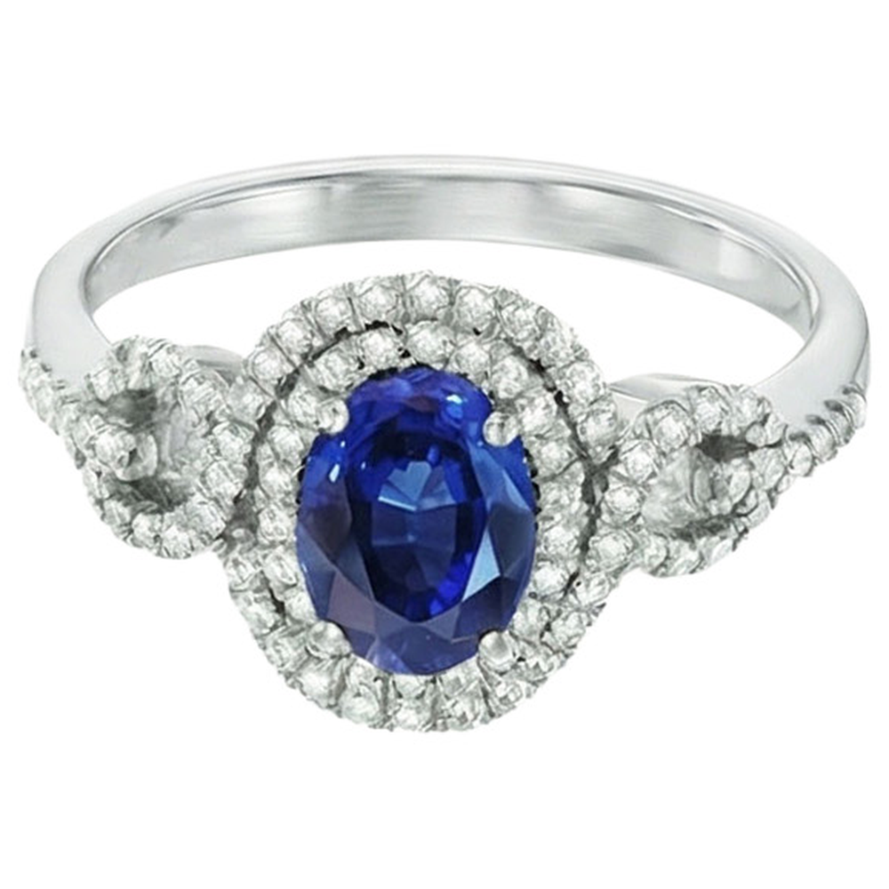 Saphir de Ceylan AAA bleu avec bague en diamant 2.75 carats bijoux en or