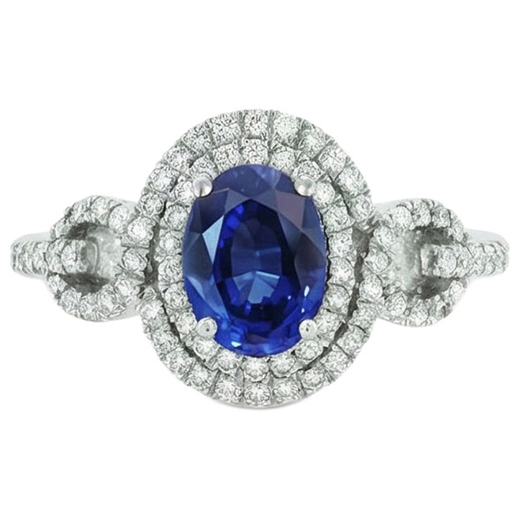 Saphir de Ceylan AAA bleu avec bague en diamant 2.75 carats bijoux en or