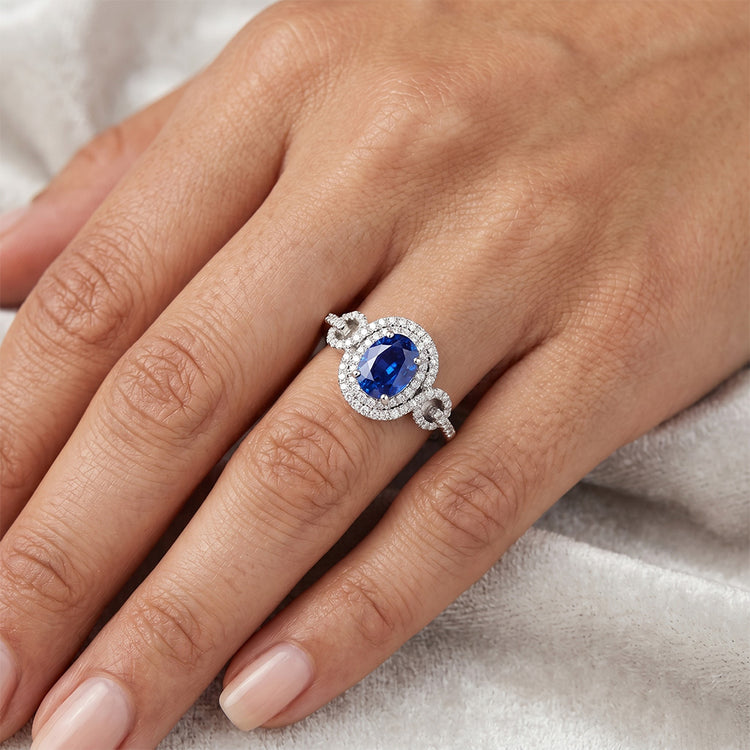Saphir de Ceylan AAA bleu avec bague en diamant 2.75 carats bijoux en or