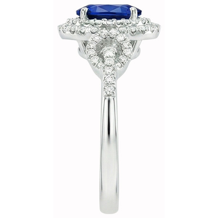 Saphir de Ceylan ovale en or blanc 2.75 carats avec bague en diamant rond