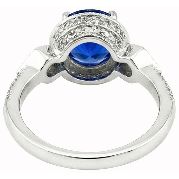 Saphir du Sri Lanka véritable rond 6 carats et diamants en or blanc 14K