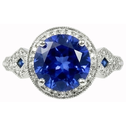 Saphir du Sri Lanka véritable rond 6 carats et diamants en or blanc 14K