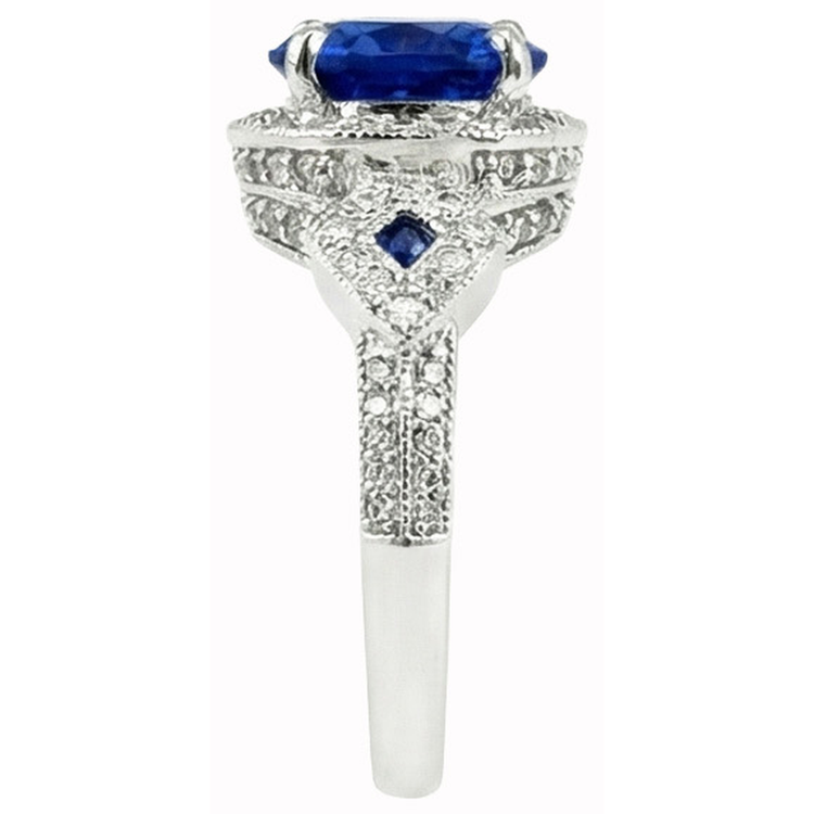 Saphir du Sri Lanka véritable rond 6 carats et diamants en or blanc 14K