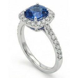 Saphir de Ceylan taille coussin bleu de 1.75 ct avec alliance en diamant