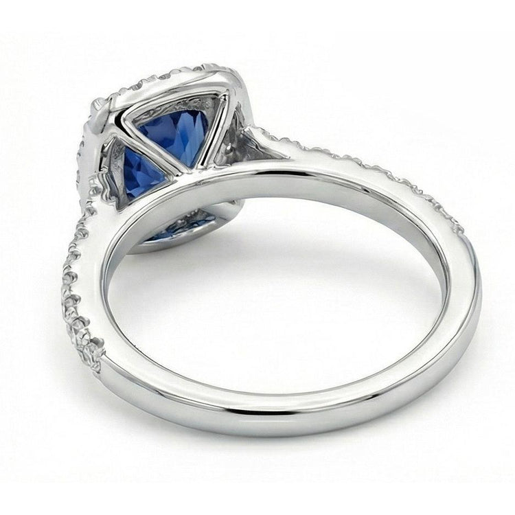 Saphir de Ceylan taille coussin bleu de 1.75 ct avec alliance en diamant