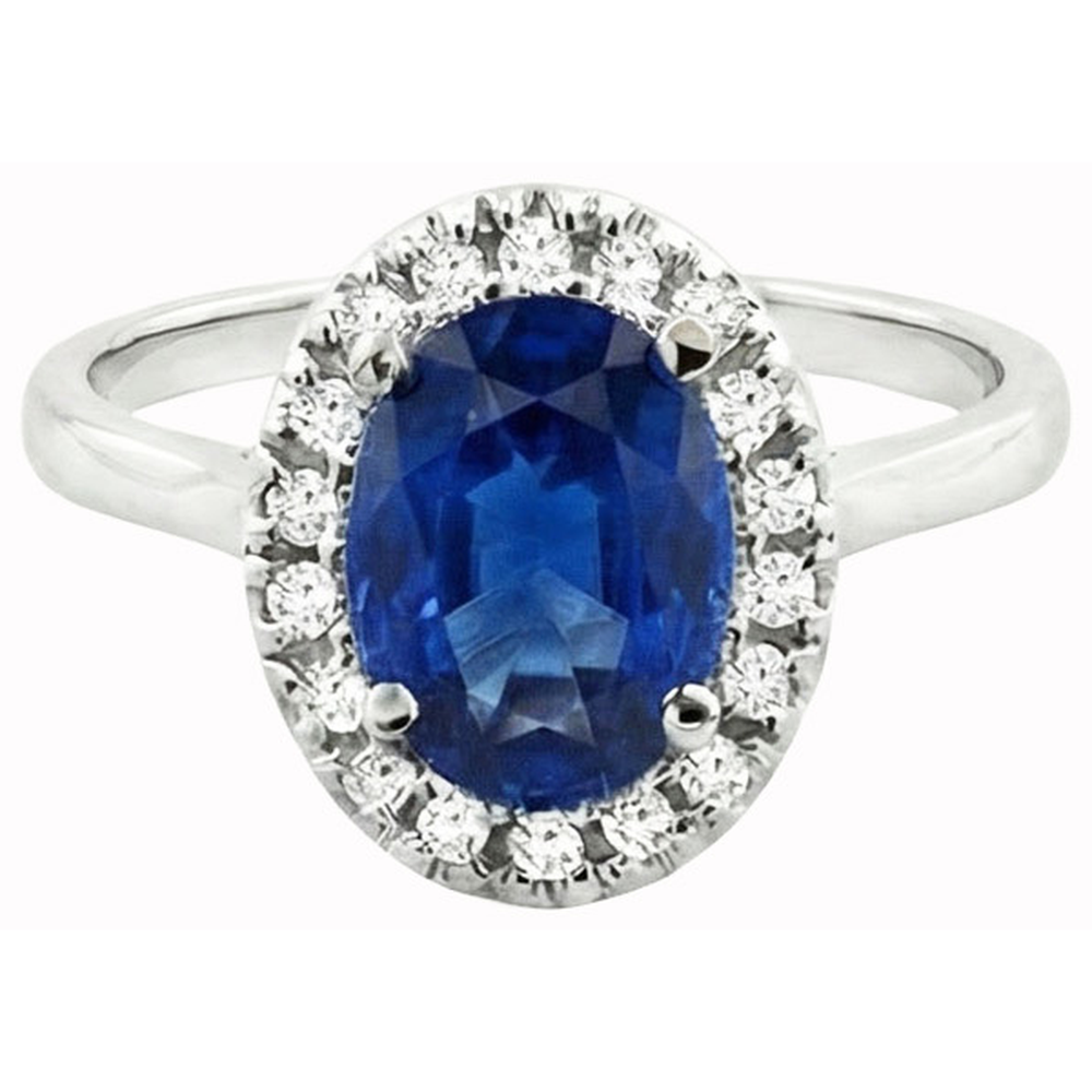 Ovale Saphir Bleu bague en Or Blanc 14 Carats – vue de face