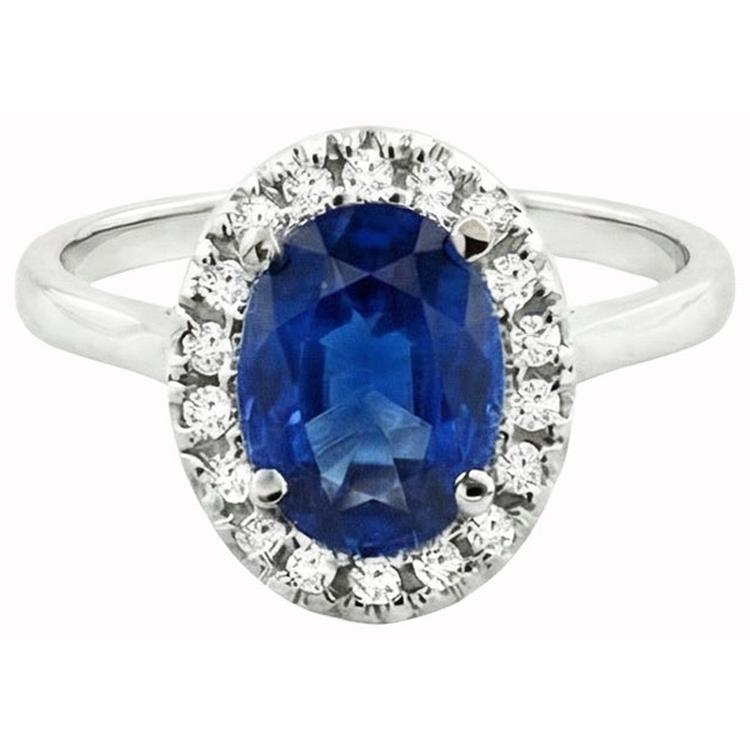 Ovale Saphir Bleu bague en Or Blanc 14 Carats – vue de face