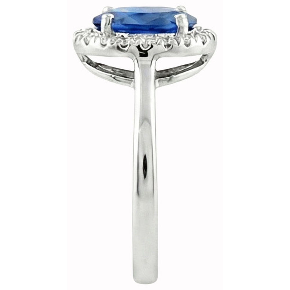 Saphir Bleu Ovale Bague Pierre Précieuse en Or Blanc 14 Carats – vue d'angle