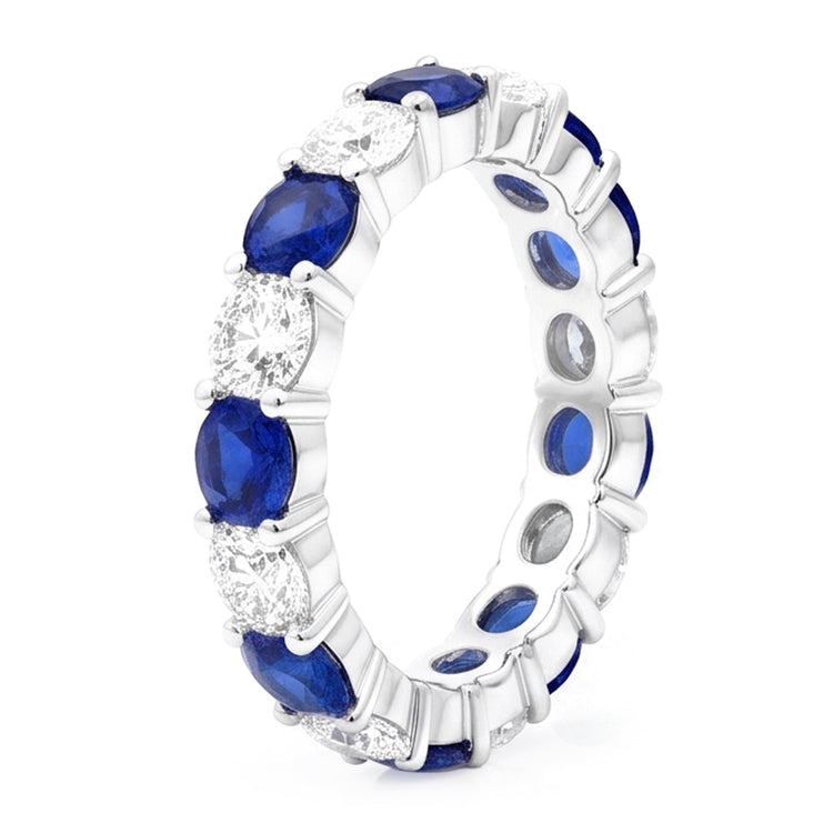 Bague de Fiançailles en Saphir Bleu Véritable, Anneau en Or Blanc 18K