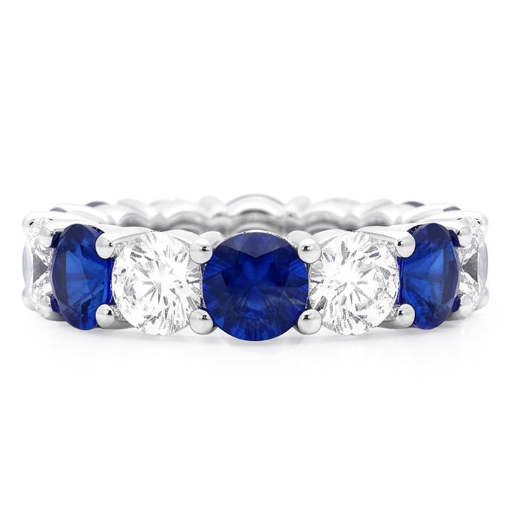 Bague de Fiançailles en Saphir Bleu Véritable, Anneau en Or Blanc 18K