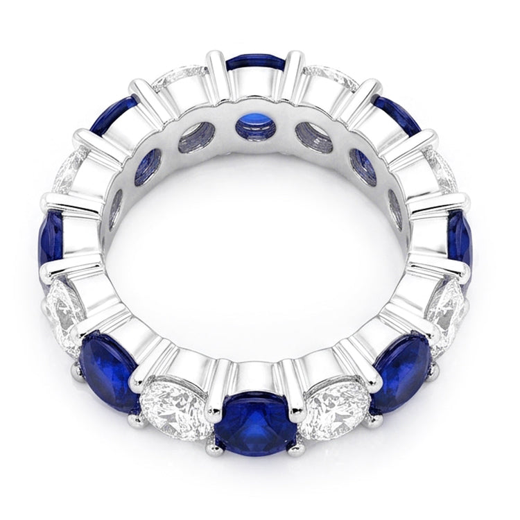 Bague de Fiançailles en Saphir Bleu Véritable, Anneau en Or Blanc 18K