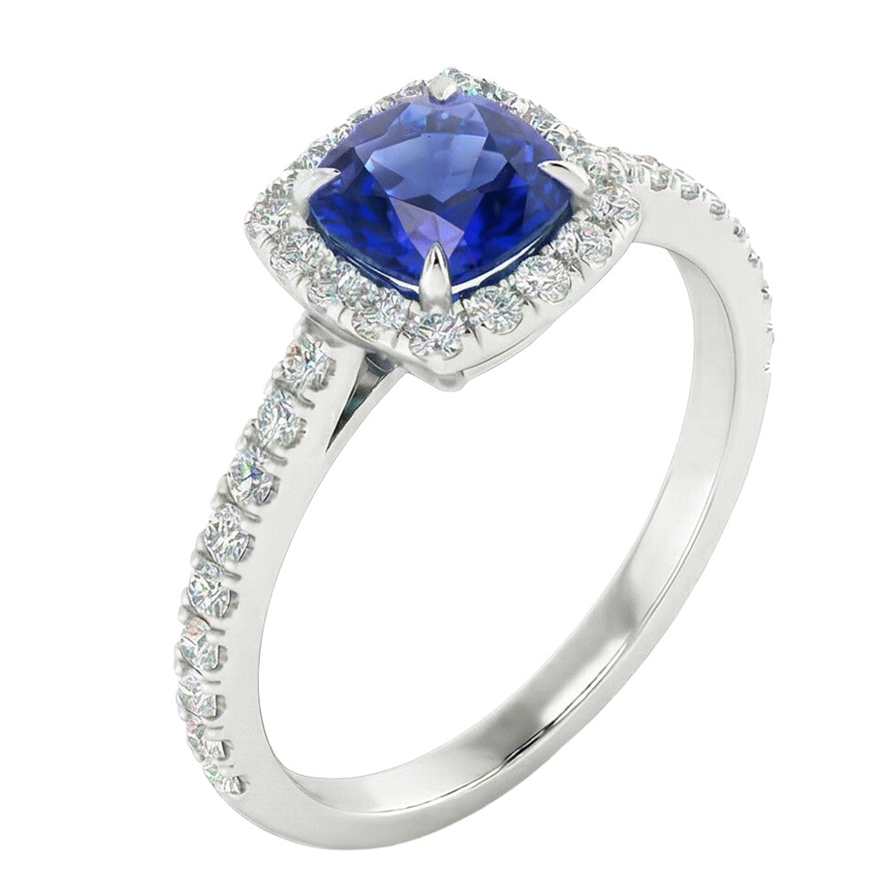 Sertie De Griffes 2.75 Carats Sri Lanka Saphir Alliance Or Blanc 14K