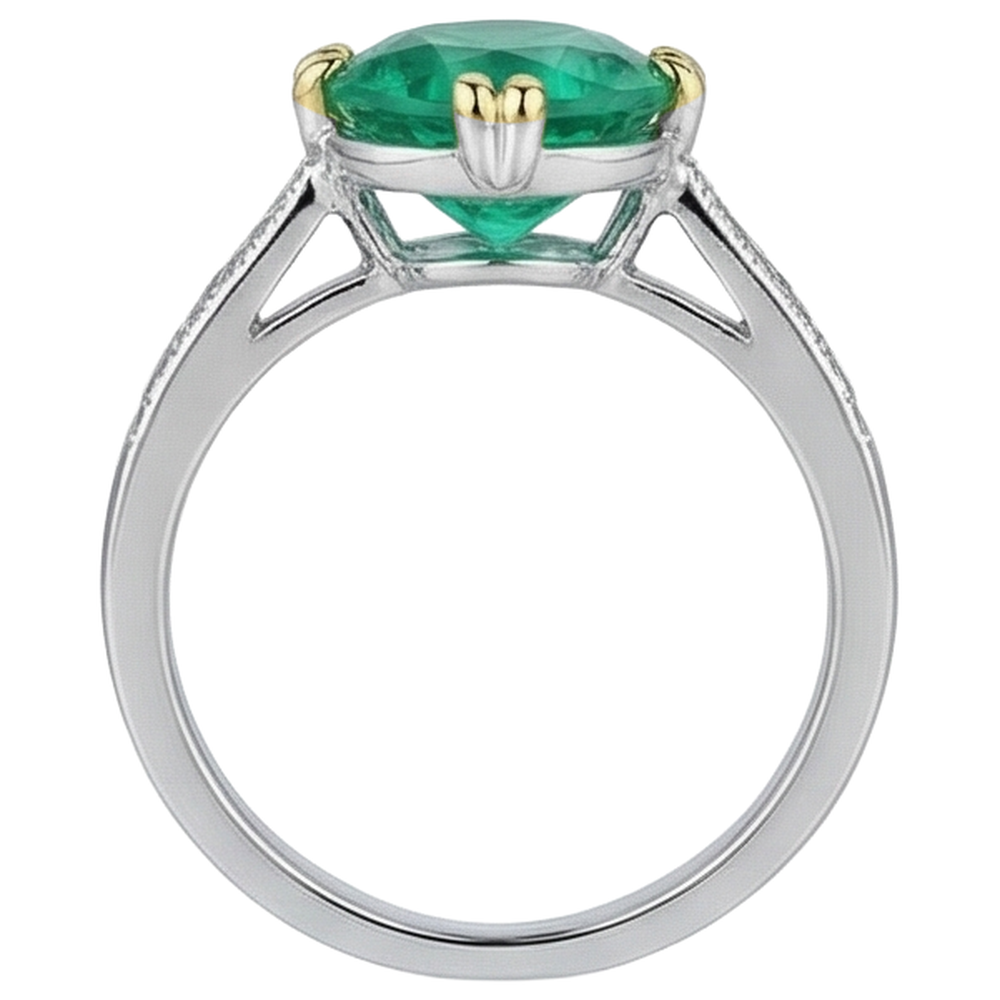 Émeraude Fine Bague avec Gemme 3,50-carats Or 14K Bicolore – vue arrière