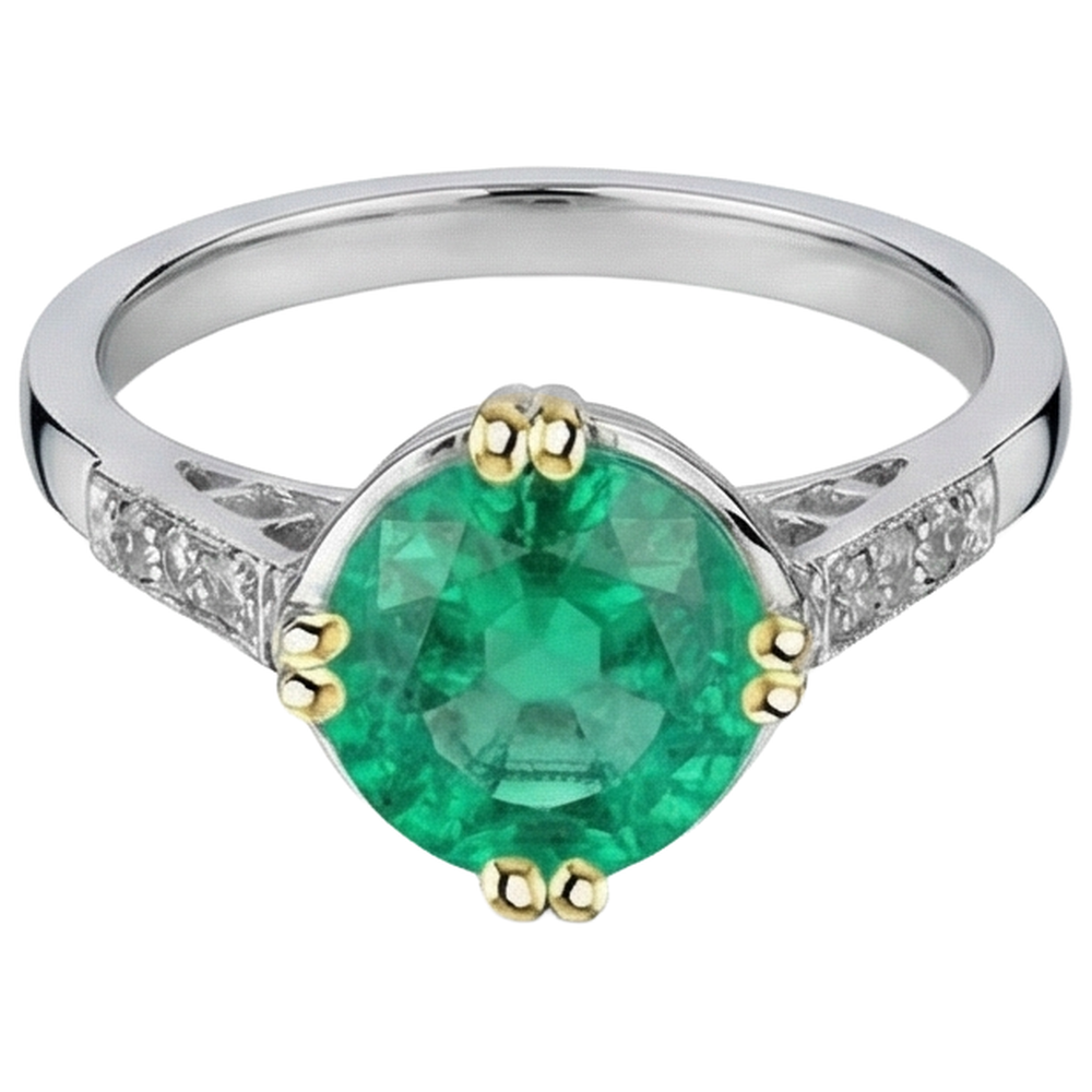 Taille Brillant Émeraude Fine bague en Or 14K Bicolore – vue d'angle