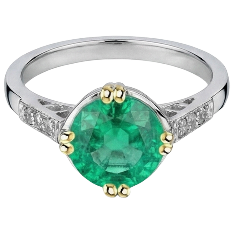 Taille Brillant Émeraude Fine bague en Or 14K Bicolore – vue d'angle
