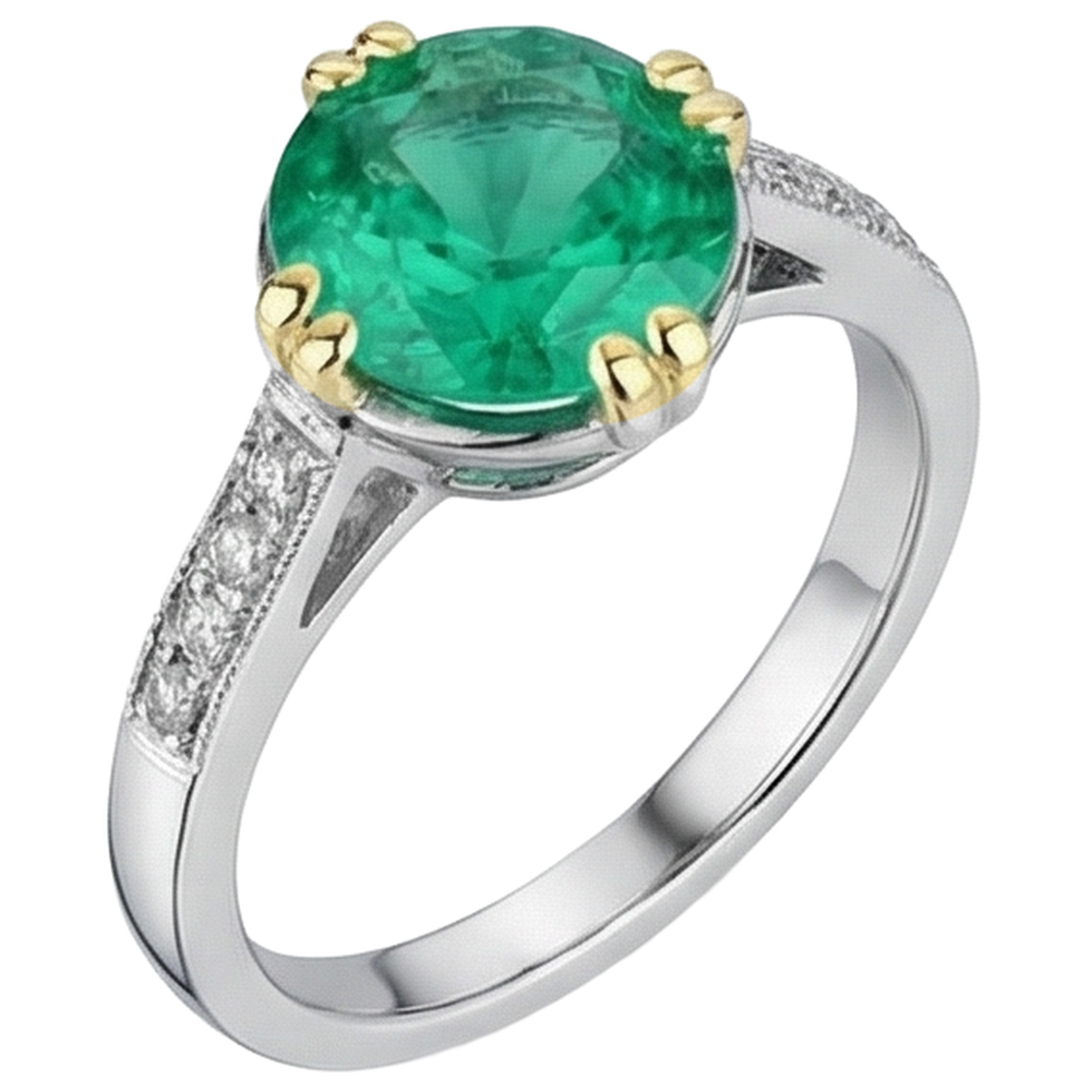 Émeraude Fine Bague avec Gemme 3,50 carats Or 14K Bicolore – vue de côté