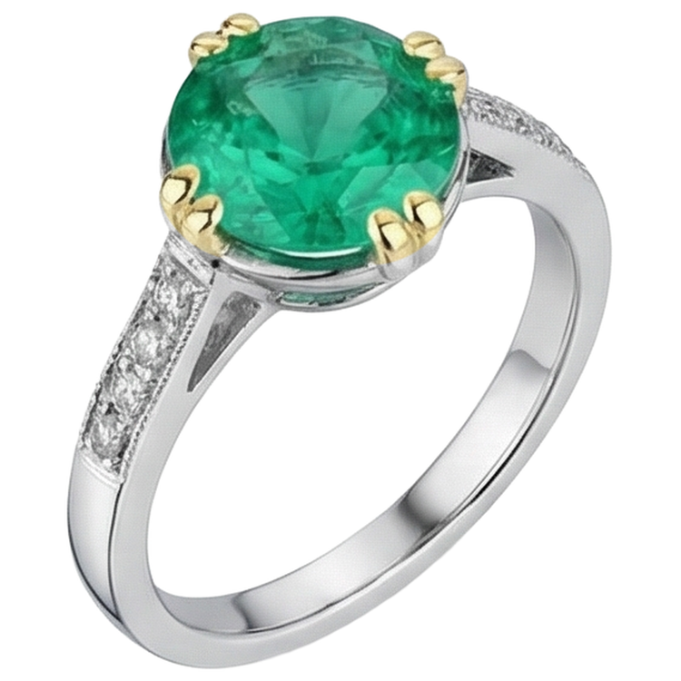 Émeraude Fine Bague avec Gemme 3,50 carats Or 14K Bicolore – vue de côté