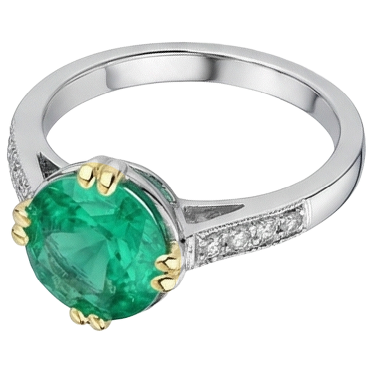 Taille Brillant Émeraude Fine bague en Or 14K Bicolore – vue de profil