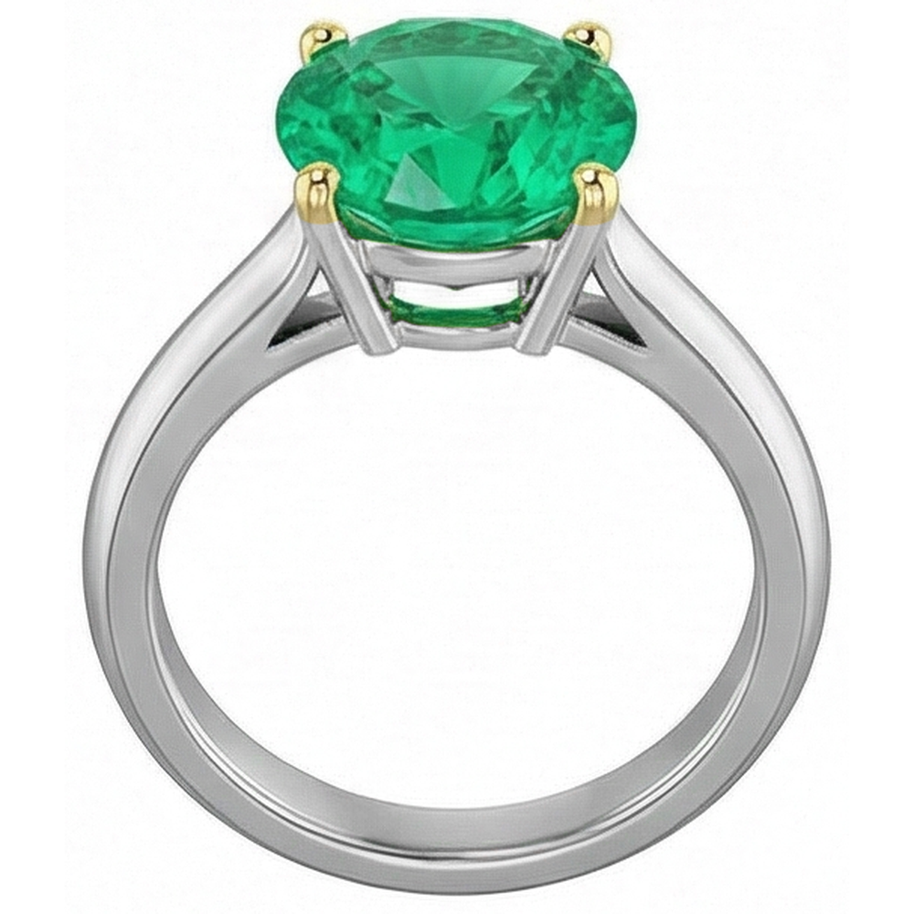 Émeraude Taille Brillant Bague Pierre Précieuse en Or Deux Tons 14 Carats – vue de face