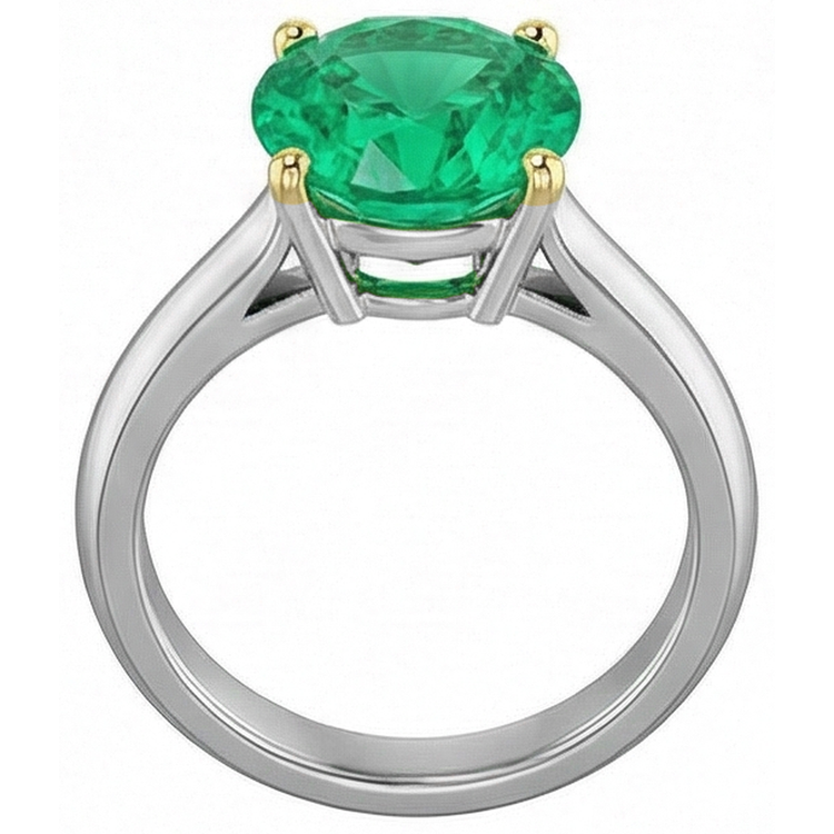 Émeraude Taille Brillant Bague Pierre Précieuse en Or Deux Tons 14 Carats – vue de face